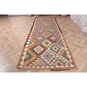 3.2x9.8 ft Turkish Kilim Rug, Vintage Rug, <b>Brown</b> Plants & trees <b>Wool</b> Rug - Product Image 2