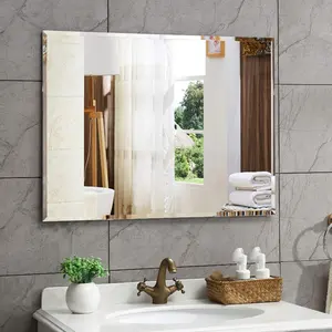 Espelho de banheiro decorativo de luxo vertical horizontal para decoração de casa com borda chanfrada de 4 mm fixado na parede com cabides