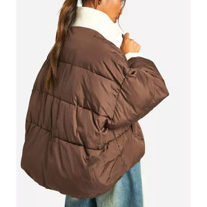 Custom Logo <b>Women</b> <b>Crop</b> <b>Puffer</b> <b>Jacket</b> Quilted Nylon Waterproof Winter Coat OEM Service Wholesale - Product Image 3