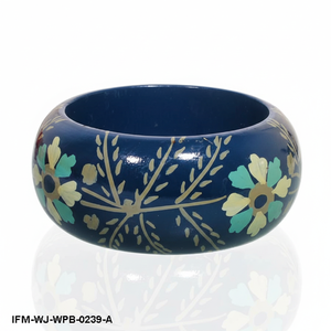Blue Floral Hand-Painted <b>Wooden</b> Bracelet Lightweight Chunky <b>Bangle</b> Unique Artisanal Gift for Her - Product Image 5