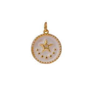 Pendentif étoile en émail blanc plaqué or 18 carats zircon cubique pour bricolage cadeau de mariage fabrication de bijoux technologie d'incrustation de réglage de lunette - Product Image 1