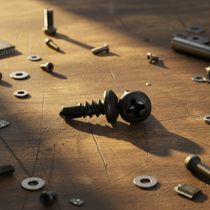 Vis autoperceuse à tête cylindrique en acier au carbone revêtu noir PDC 11 avec rondelle, entraînement Phillips, filetage grossier, grade 4.8/6.8, normes DIN/ISO - Product Image 1