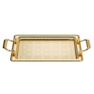 Plateau en métal argenté de qualité supérieure avec poignée dorée antique, vaisselle de designer fabuleuse, plateau de service pour aliments et collations en vente - Product Image 3