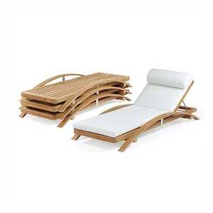 Tumbona apilable moderna hecha de marco de madera maciza de teca con cojín a prueba de Sol para uso en exteriores - Product Image 4