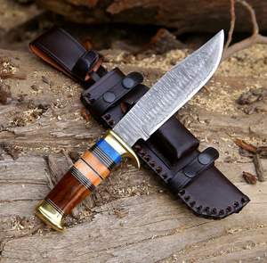 Hermoso Cuchillo de Caza de Acero de Damasco Hecho a Mano con Hoja Forjada Fija, Mango de Madera, Personalizable OEM, Grado Industrial - Product Image 3