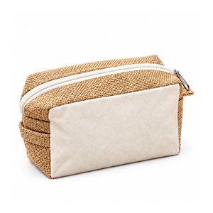 Pochette zippée carrée en toile de jute naturelle 8x5x3 pouces, logo personnalisé, réutilisable, portable, pour cosmétiques, maquillage, accessoires de voyage - Product Image 1