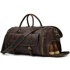Vente en gros OEM sacs de voyage polochon de grande capacité en cuir véritable respectueux de l'environnement avec compartiment à chaussures sacs de week-end et de nuit - Product Image 6
