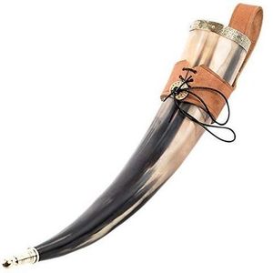 Corne à boire Viking avec support en cuir coffre-fort alimentaire médiévale 100% corne à boire de vache naturelle avec support marron cadeaux Viking - Product Image 5