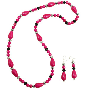 Top Quality Women's Pink Water Drop Beaded Resin <b>Necklace</b> Set <b>Matching</b> Earring Party Fashion Jewelry Acrylic Resin Silver Plated - Product Image 3