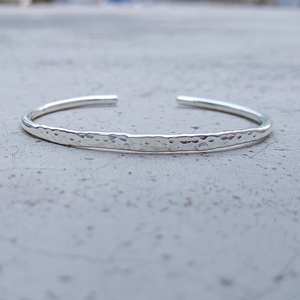 Sterling Silver Plated Boho Hammered Textured Vintage Bahamian Bangle Stackable <b>Adjustable</b> <b>Bracelet</b> Women Fashion Jewelry - Product Image 6