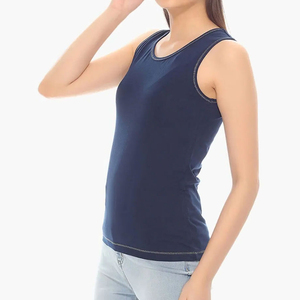 Débardeur tricoté à col rond pour femme, couleur unie, respirant, décontracté, sans manches, longueur normale, bleu marine - Product Image 4