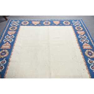 Alfombra Turca Vintage, Alfombra de 6.8x9.2 pies, Alfombra Floral Azul y Blanca - Product Image 4