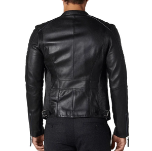 แจ็กเก็ตหนังโอเวอร์ไซส์สำหรับผู้ชาย, สินค้ามาใหม่แจ็คเก็ตหนังพียูปกตั้งไซส์ใหญ่พิเศษสีดำบุนวม - Product Image 3