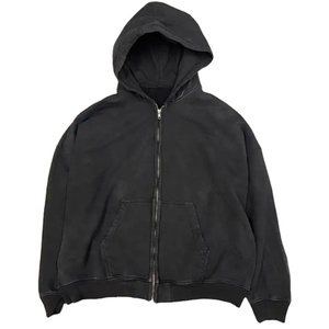 Sudadera con capucha desgastada con lavado ácido de doble capa Vintage personalizada, ropa de calle para hombre, forro polar en blanco, 100% algodón, invierno, con capucha, sol - Product Image 3