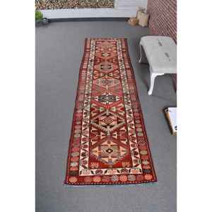 Alfombra Turca de Pasillo 2.9x9.8 pies (87x298 cm), Alfombra Vintage Sólida Roja Herki - Product Image 1