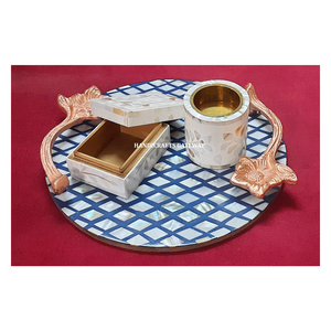 Ensemble de plateaux décoratifs en incrustation de nacre en bois faits à la main avec boîte et brûleur Bakhoor pour offrir - Product Image 1