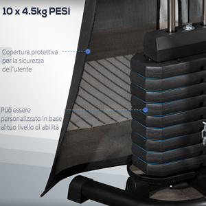 HOMCOM-Estación de pesas de acero de 45kg para entrenamiento en casa, 170x104x205cm, color negro - Product Image 5