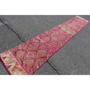 2.2x13.6 ft Vintage Turkish Rug, <b>Runner</b> Rug, <b>Red</b> Herki Floral Rug - Product Image 2