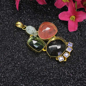 Gros grand pendentif multi-pierre avec pierres précieuses en vrac - Product Image 2