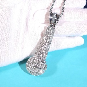 Collier pendentif microphone glacé, exportateur indien, moissanite VVS, acier inoxydable plaqué rhodium, hip hop, rappeur, unisexe disponible - Product Image 3