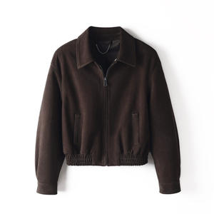 Moda mujer Vintage marrón gamuza solapa bombardero chaqueta cabra gamuza abrigo con bolsillos para Otoño Invierno - Product Image 4