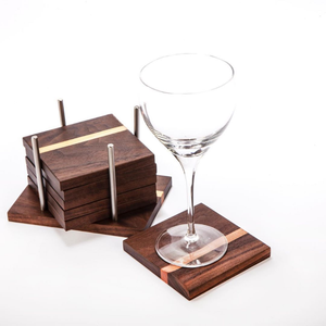 Ensemble de sous-verres carrés en bois rustique foncé avec support en métal industriel pour la décoration intérieure moderne et une touche élégante de la table - Product Image 6