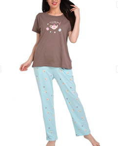 Conjunto de pijama estampado de verano para mujer, Top y pantalones de manga larga con cuello redondo - Product Image 1