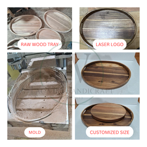 Premium Acacia Wood Tray Rectangular Wooden Serving Tray with Metal Handles for <b>Breakfast</b> Coffee Tea Food Home Decoration - Product Image 6
