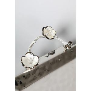 Most Demanding Hand-Hammered Gorgeous Metal <b>Serving</b> <b>Trays</b> for Food Decorative Floral Black And White <b>Handles</b> - Product Image 5