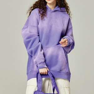 Sweat à capuche vintage surdimensionné lavé à l'acide Streetwear pour femmes pull brodé lourd en éponge française léger pour l'hiver - Product Image 5