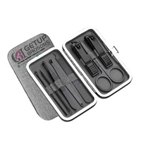 Kit de Manicura Profesional Ecológico con Recubrimiento de Polvo Negro, Herramientas de Acero Inoxidable, Cuidado Personal, Cortaúñas 5 en 1