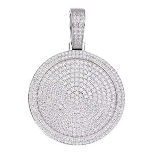 Colgante Redondo de Plata 925 con Moissanita, Micro Pavé, Estilo Medallón de Rapero, 3 Tamaños Disponibles - 1.25-2.75 - Product Image 1