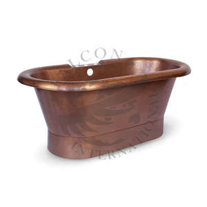 Bañera de baño independiente de cobre martillado a mano de alta calidad con bañeras de baño de desbordamiento - Product Image 6