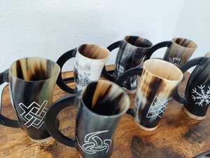 แก้วดื่มฮอร์นทำมือพร้อมสายหนังสำหรับเบียร์มธุรสและนอร์สสไตล์ KOI faizacraft - Product Image 4