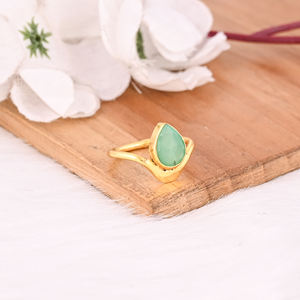 แหวนพลอยคาลซิโดนีสีเขียวคลาสสิกของผู้หญิง925แข็งชุบทองสีเหลืองเงินสเตอร์ลิงของขวัญจากนักออกแบบเครื่องประดับ - Product Image 2