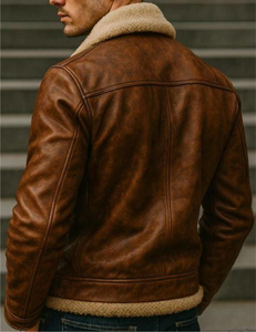 Veste en cuir véritable pour homme, col montant, décontractée, avec logo sur le devant, respirante et chauffante pour l'hiver - Product Image 6