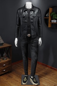 เสื้อโค้ทหนังสไตล์วินเทจแจ็กเก็ตผู้ชาย S เสื้อเบลเซอร์เข้ารูปแนวต้านต้านสายฟ้าขอบเที่ยงคืน - Product Image 6