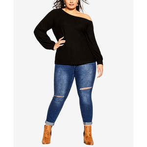 Top in Maglia da Donna City Chic XXL, Manica Lunga, Monospalla, Design Nero - Product Image 4