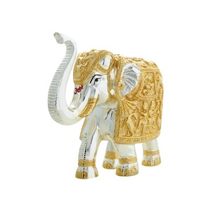 Sculpture d'éléphant 3D en métal argenté artisanal moderne antique, Vastu, tronc vers le haut, cadeaux de Diwali, décoration de la maison, amélioration - Product Image 2