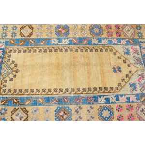 Alfombra Turca Vintage, Alfombra de 3.5x5.4 pies, Alfombra de Lana con Rayas Amarillas y Azules - Product Image 5