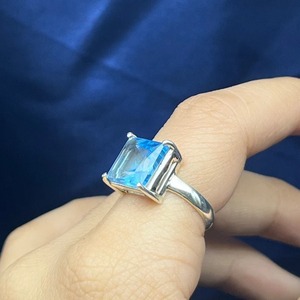 Solid 925 Square Shape Natural Blue Topaz <b>Ring</b> for Women Fine Jewelry with November Birthstone Engagement Vintage Prong Setting - Product Image 2