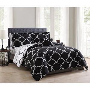 Modern Black & <b>White</b> Floral Pattern Organic Eco-Friendly 500TC All-Season 100% Cotton <b>Bed</b> Sheet Set Soft Bedding Pillowcases - Product Image 5