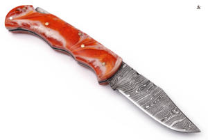 Gran oferta, cuchillos de bolsillo plegables de acero de Damasco hechos a mano personalizados con mango de madera de cuero, hermosos para acampar al aire libre, soporte OEM - Product Image 4