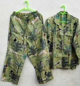 Ensemble de pyjama en pur coton avec dentelle douce Spaghetti Strap Nightwear Blue Anime Pattern pour demoiselles d'honneur pour les vêtements de salon d'été - Product Image 1