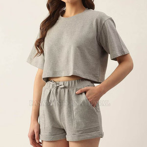 Top Grade Stylish Women Crop Top Shorts Set Wholesale New Design Cotton Crop Top Shorts Set - Product Image 2