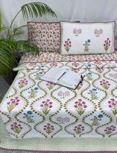 Edredón Floral con estampado de algodón 100% hecho a mano ecológico con fundas de almohada Juego de edredón de algodón Jaipur con estampado de bloque de mano - Product Image 4