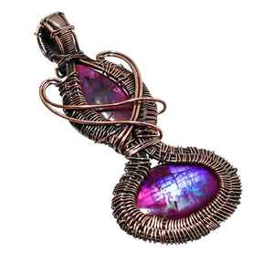 Collier enroulé de fil plaqué or en argent sterling fait à la main avec double pierres précieuses de Labradorite violette bijoux Boho rustiques vintage - Product Image 5