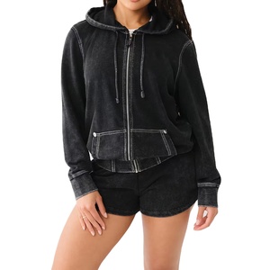 Nuevo último diseño Logo algodón lavado ácido Sudadera con capucha conjunto corto mujeres transpirable conjunto de dos piezas para gimnasio Fitness Wear 2026 - Product Image 5