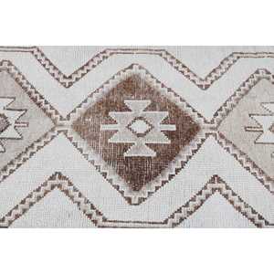 พรมขนาด 3.1x11.8 ฟุต, พรมวินเทจตุรกี, พรมขนสัตว์สีขาวน้ำตาลลายนามธรรม - Product Image 5