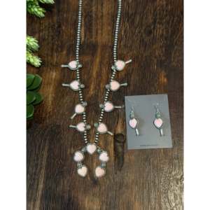 Conjunto de collar Larry Kaye Pink Conch y Squash Blossom con corazón de plata de ley y perla de regalo - Product Image 6
